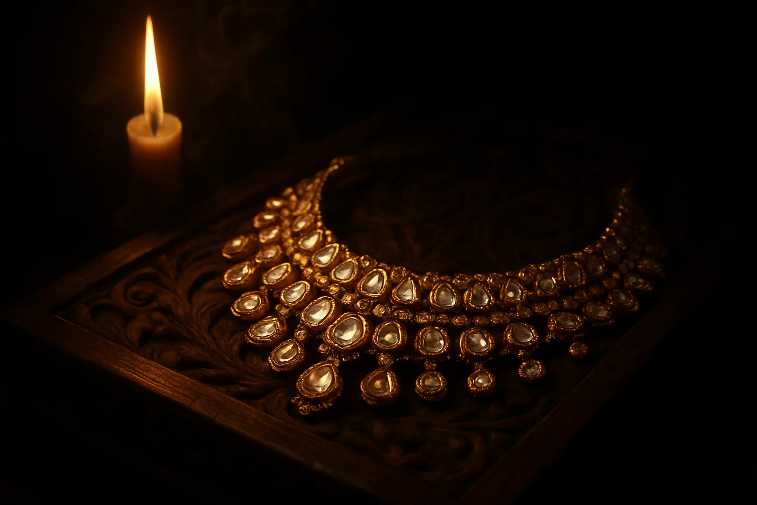 Concept visual, diamond necklace on black slate