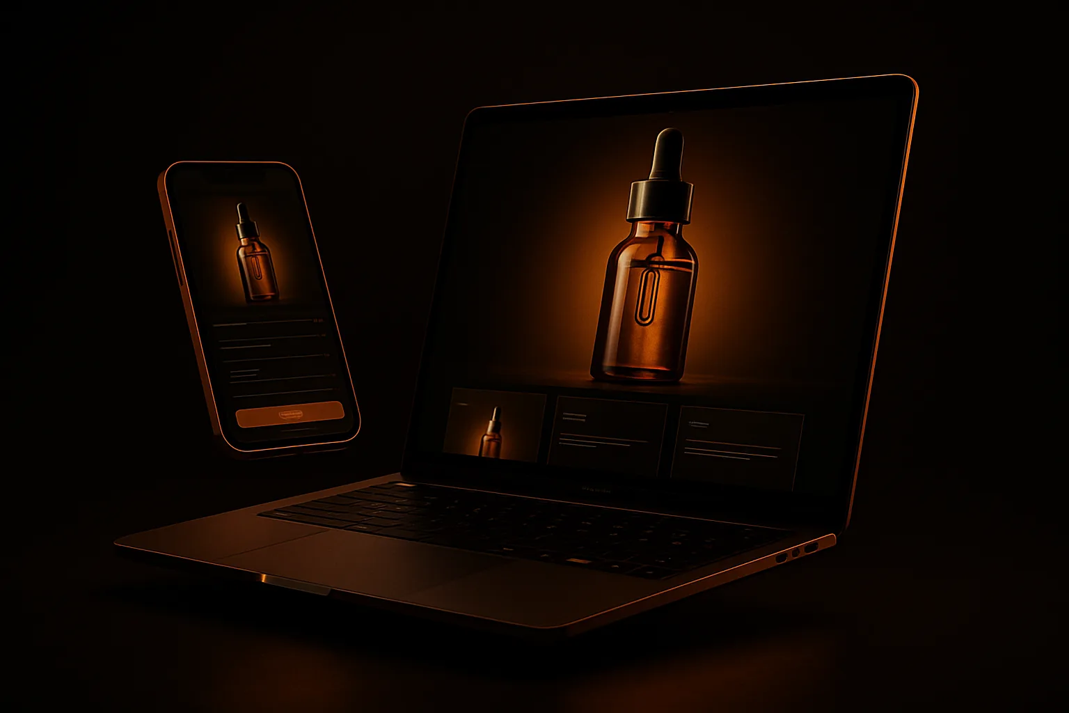 Concept mockup, luxury skincare storefront on phone and laptop