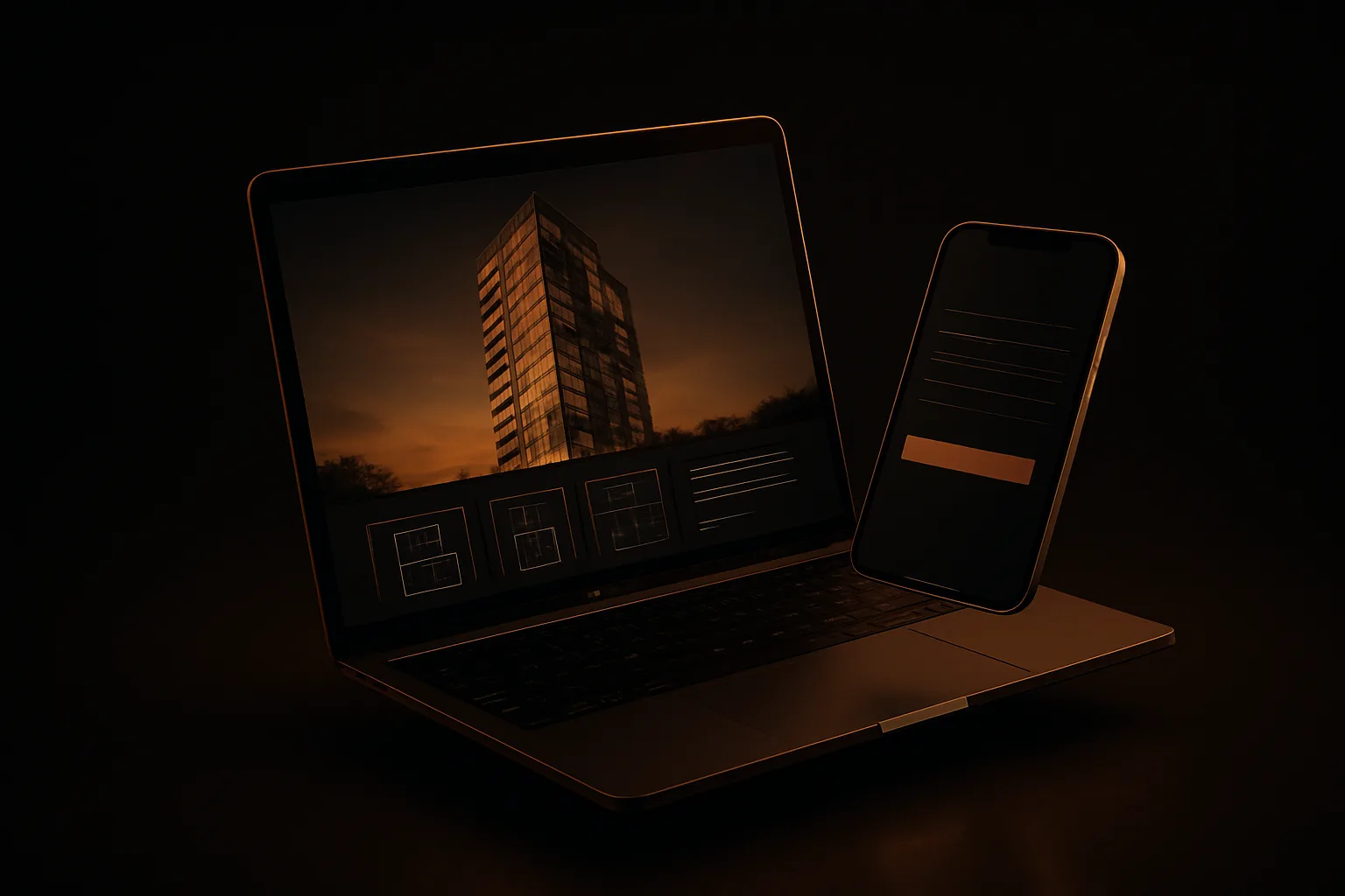 Concept mockup, property microsite and enquiry flow on devices