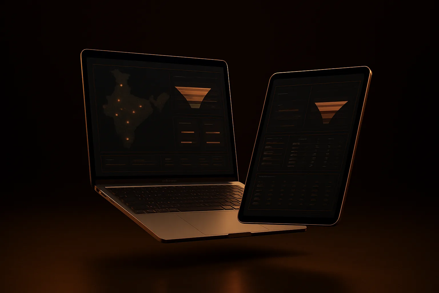 Concept mockup, dealer CRM dashboard on laptop and tablet